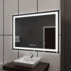 Oglinda LED Rectangulara, 100x75cm, Premium Verite MotionGlow Marcello, Sistem Dezaburire, Ceas & Termometru, Dimabila