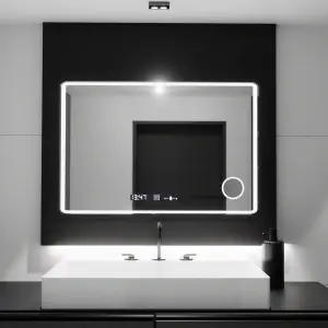 Oglinda LED Rectangulara 120x80 Premium Aura Riflesso Puro MotionGlow Marcello, Sistem Dezaburire, Termometru si Ceas, Dimabila - Img 4