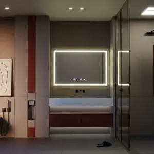 Oglinda LED Rectangulara 120x80cm Premium Verite MotionGlow Marcello, Sistem Dezaburire, Ceas & Termometru, Dimabila - Img 2