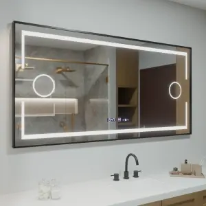 Oglinda LED Rectangulara, 160x80cm, Premium, Senzor Motion Glow Marcello, Sistem Dezaburire, Ceas & Termometru, Lupa Cosmetica, Dimabila
