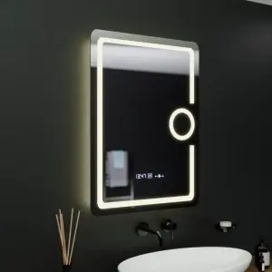 Oglinda LED Rectangulara, 60x80cm, Premium Eclat MotionGlow Marcello, Ceas & Termometru, Sistem Dezaburire, Lupa Cosmetica, Dimabila - Img 4