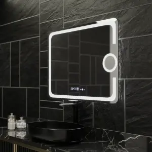 Oglinda LED Rectangulara, 80x60cm, Premium Eclat MotionGlow Marcello, Sistem Dezaburire, Ceas & Termometru, Lupa Cosmetica, Dimabila
