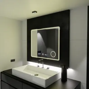 Oglinda LED Rectangulara, 90x75cm, Premium Riflesso MotionGlow Marcello, Sistem Dezaburire, Ceas & Termometru, Lupa Cosmetica, Dimabila - Img 4