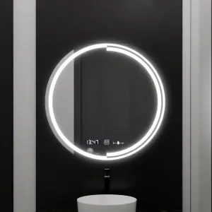 Oglinda LED Rotunda, 60cm, Premium Senzor MotionGlow Consuel Marcello, Sistem Dezaburire, Ceas & Termometru, Dimabila - Img 2