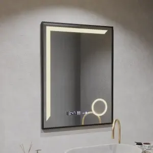 Oglinda LED Senzor Premium MotionGlow Francesca, 60x80cm, Lumina Calda/Rece/Neutra Dimabila Rama Negru Brushed Sistem Dezaburire Termometru Ceas - Img 3