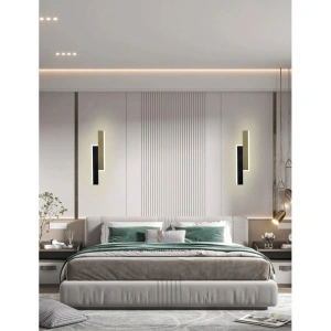 Aplica Led Perete Negru cu Auriu 40cm 3 Functii Lumina