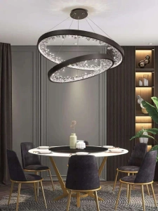 Lustra LED Neagra 2 Cercuri D40+60cm, Telecomanda Wifi 2.4G