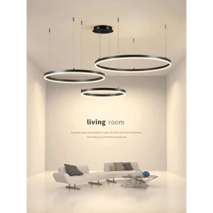 Lustra LED neagra 3 becuri 80cm+60cm+40cm cu Telecomanda Wifi 2.4G - Img 2