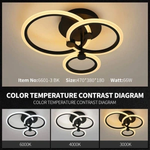 Lustra LED Neagra 3 Cercuri cu Telecomanda Wifi 2.4G - Img 2