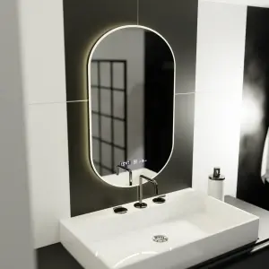 Oglinda LED Ovala, 50x80cm, Premium Lucia Senzor Marcello, Sistem Dezaburire, Ceas & Termometru, Dimabila - Img 3