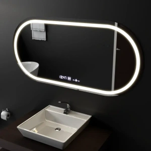 Oglinda LED Ovala, 80x50cm, Premium Altera Senzor MotionGlow Marcello, Sistem Dezaburire, Ceas & Termometru, Dimabila - Img 3