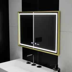 Oglinda LED Rectangulara, 100x65cm, Premium Verite Royale Gold Motion Glow Marcello, Sistem Dezaburire, Ceas & Termometru, Dimabila - Img 2