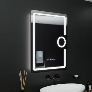 Oglinda LED Rectangulara, 60x80cm, Premium Eclat MotionGlow Marcello, Ceas & Termometru, Sistem Dezaburire, Lupa Cosmetica, Dimabila - Img 1