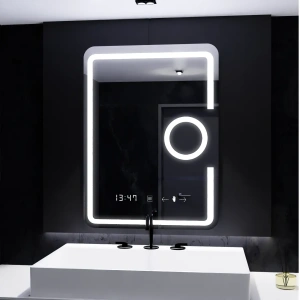 Oglinda LED Rectangulara, 60x80cm, Premium Eclat MotionGlow Marcello, Ceas & Termometru, Sistem Dezaburire, Lupa Cosmetica, Dimabila - Img 3