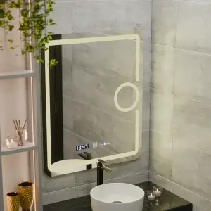 Oglinda LED Rectangulara, 75x90cm, Premium Eclat MotionGlow Marcello, Sistem Dezaburire, Ceas & Termometru, Lupa Cosmetica, Dimabila - Img 4