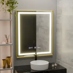 Oglinda LED Rectangulara, 75x90cm, Premium Verite Royale Gold MotionGlow Marcello, Sistem Dezaburire, Ceas & Termometru, Dimabila - Img 4