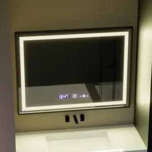 Oglinda LED Rectangulara, 80x60cm, Premium Verite Majeste Noir Motion Glow Marcello, Sistem Dezaburire, Ceas & Termometru, Dimabila - Img 4