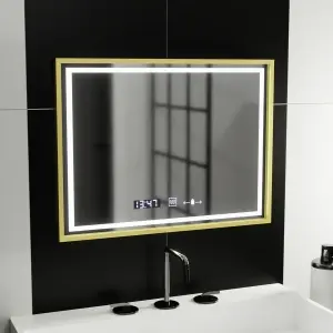 Oglinda LED Rectangulara, 80x60cm, Premium Verite Royale Gold MotionGlow Marcello, Sistem Dezaburire, Ceas & Termometru, Dimabila - Img 2