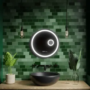 Oglinda LED Rotunda, 60cm, Premium Micah Senzor MotionGlow Marcello, Sistem Dezaburire, Ceas & Termometru, Lupa Cosmetica, Dimabila