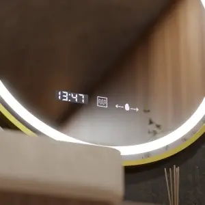 Oglinda LED Rotunda, 80cm, Celeste Royale Premium Gold MotionGlow Marcello, Sistem Dezaburire, Ceas & Termometru, Dimabila - Img 3