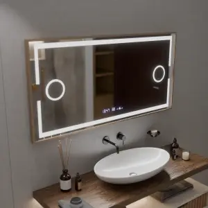 Oglinda LED Senzor MotionGlow Premium Isabell, 120x80 cm, Dezaburire Termometru Ceas, Lumina Calda/Rece/Neutra Dimabila, Rama Rose Gold Brushed - Img 2