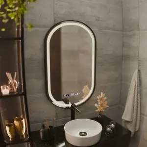 Oglinda LED Senzor Premium Helmut, 50x80 cm, Sistem Dezaburire, Ceas si Temperatura, Rama Negru Brushed Marcello Funghi - Img 5