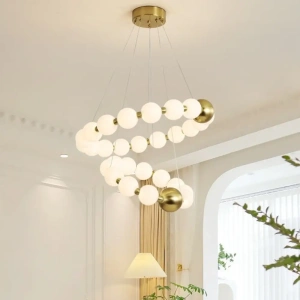 Lustra Calista Eleganta LED cu Globuri Albe Mat, Auriu - Img 3