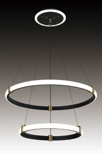 Lustra LED Neagra Charis, 2 Cercuri 40cm + 60cm, Telecomandă - Img 2