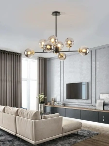 Lustră Modernă Idalia, 8 Globuri, Design Elegant, Negru/Auriu - Img 2