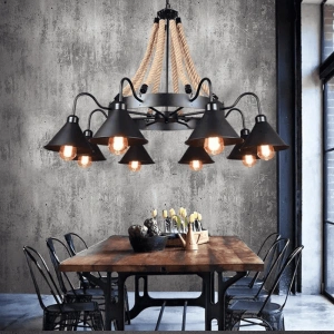 Lustra Rustica Cu Sfoara, Stil Industrial Dulie E27, Max 6 X 40W