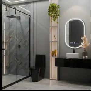 Oglinda LED Ovala, 50x80cm, Premium Eminence MotionGlow Marcello, Sistem Dezaburire, Ceas & Termometru, Dimabila - Img 5