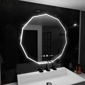 Oglinda LED Poligon, 70cm, Premium Judith Senzor MotionGlow Marcello, Sistem Dezaburire, Ceas & Termometru, Dimabila - Img 2