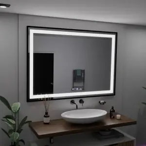 Oglinda LED Rectangulara, 100x65cm, Premium Verite Majeste Noir Motion Glow Marcello, Sistem Dezaburire, Ceas & Termometru, Dimabila
