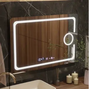 Oglinda LED Rectangulara, 120x80cm, Premium Eclat MotionGlow Marcello, Sistem Dezaburire, Ceas & Termometru, Lupa Cosmetica, Dimabila