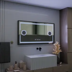Oglinda LED Senzor MotionGlow Premium Domingo, 120x65 cm, Dezaburire Termometru Ceas, Lumina Rece/Calda/Neutra Dimabila, Rama Negru Brushed - Img 4