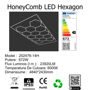 Tavan LED 14 Hexagoane Kalise 672W 4840×2430mm - Img 2