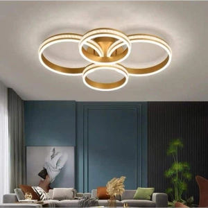 Lustra LED Moterna 4 Cercuri, Telecomanda Wifi 2.4G, Aurie