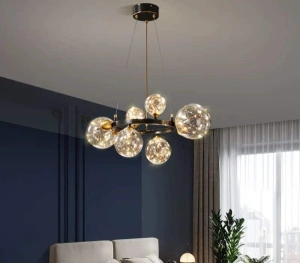 Lustra LED Neagra Leona cu 6 Globuri Transparente 40W 650×H1000mm - Img 2