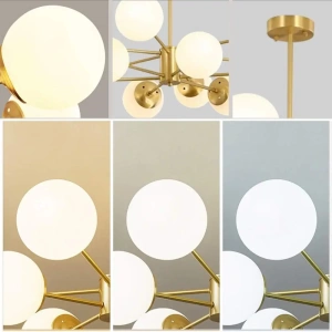 Lustra Modernă LED Aurie Lara, Stil Minimalist, Globuri Albe - Img 4