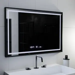 Oglinda LED Rectangulara, 100x80cm, Premium Verite Majeste Noir MotionGlow Marcello, Sistem Dezaburire, Ceas & Termometru, Dimabila - Img 6