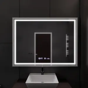 Oglinda LED Rectangulara, 120x80cm, Premium Verite Imperial Silver Motion Glow Marcello, Sistem Dezaburire, Ceas & Termometru, Dimabila