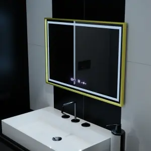 Oglinda LED Rectangulara, 120x80cm, Premium Verite Royale Gold MotionGlow Marcello, Sistem Dezaburire, Ceas & Termometru, Dimabila - Img 5