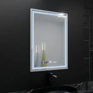 Oglinda LED Rectangulara, 60x80cm, Premium Verite Imperial Silver Motion Glow Marcello, Sistem Dezaburire, Ceas & Termometru, Dimabila - Img 2