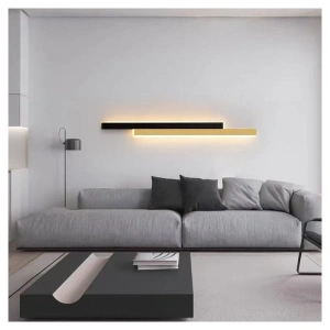 Aplica Led Perete Negru cu Auriu 60cm 3 Functii Lumina