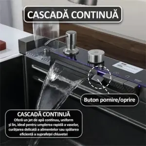 Chiuveta Smart Premium cu Afisaj Digital 45x75cm, Doua Cascade, Baterie Multifunctionala, Accesorii Integrate, Spalator Pahar, Dozator, Tocator, Anti-Zgarieturi - Img 4