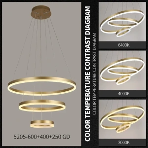 Lustra LED Aurie Euria, 3 Cercuri, Telecomandă, 144W - Img 2