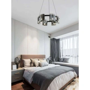 Lustra LED Moderna 60 cm Black Glass G9 X 6