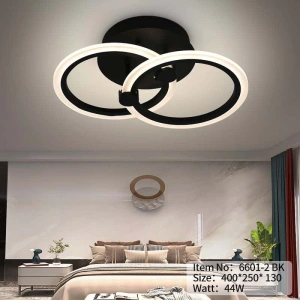 Lustra LED Neagra Nerissa 2 Cercuri, Telecomanda, 44W