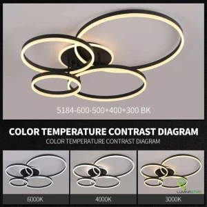 Lustra LED neagra, putere 360W, 4 becuri 60cm+50cm+40cm+30cm, Telecomanda Wifi - Img 2