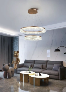 Lustra Suspendata LED Theron 40+60CM, Telecomanda, Dimabil
